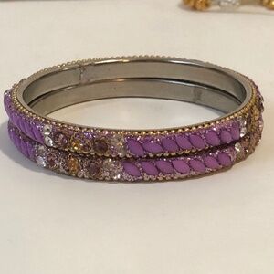 Two Stackable Purple Glittering Bangle Bracelets